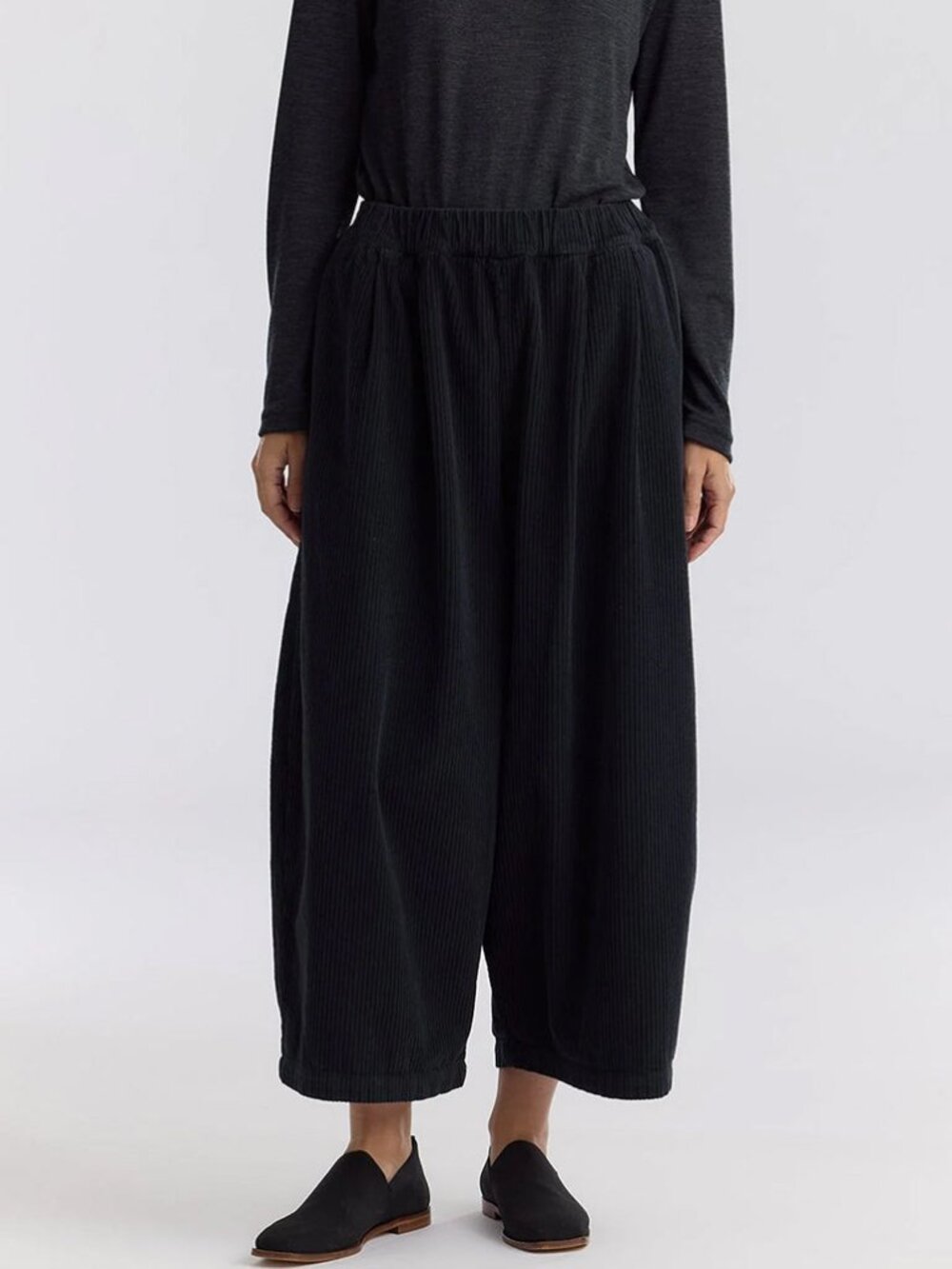 Black Crane Corduroy Black Wide Leg Pants